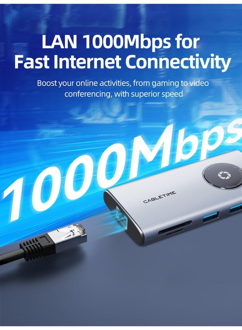 CABLETIME 8-IN-1 USB-C ADAPTER HUB WITH HDMI ETHERNET PORT COMPATABLE WITH MACBOOK PRO - Image 2
